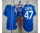 2015 World series champions Mlb Kansas City Royals #47 Johnny Cueto blue jerseys