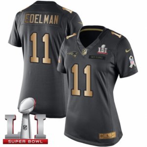 Womens Nike New England Patriots #11 Julian Edelman Limited Black Gold Salute to Service Super Bowl LI 51 NFL Jersey