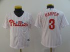Phillies #3 Bryce Harper White Youth Cool Base Jersey