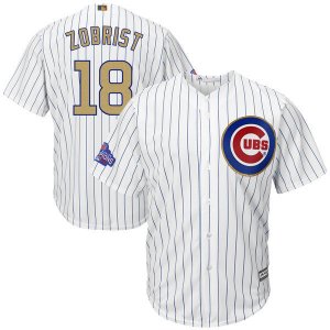 Chicago Cubs #18 Ben Zobrist White World Series Champions Gold Program Cool Base Jersey