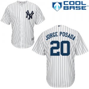 Men\'s Majestic New York Yankees #20 Jorge Posada Replica White Home MLB Jersey