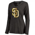 Women's San Diego Padres Gold Collection Long Sleeve V-Neck Tri-Blend T-Shirt Black