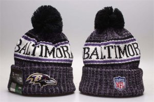 Ravens Fresh Logo Purple Pom Knit Hat YP