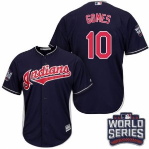 Youth Majestic Cleveland Indians #10 Yan Gomes Authentic Navy Blue Alternate 1 2016 World Series Bound Cool Base MLB Jersey