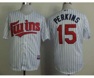 mlb jerseys minnesota twins #15 perkins white(blue strip)