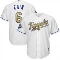 Youth Kansas City Royals #6 Lorenzo Cain White 2015 World Series Champions Gold Program Cool Base Stitched MLB Jersey