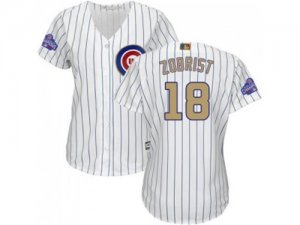 Womens Chicago Cubs #18 Ben Zobrist White(Blue Strip) 2017 Gold Program Cool Base Stitched MLB Jersey