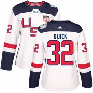 Women\'s Adidas Team USA #32 Jonathan Quick Premier White Home 2016 World Cup Hockey Jersey