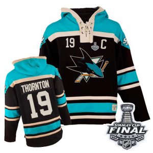 Youth Old Time Hockey San Jose Sharks #19 Joe Thornton Premier Black Sawyer Hooded Sweatshirt 2016 Stanley Cup Final Bound