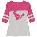 Houston Texans 5th & Ocean By New Era Girls Youth Jersey 34 Sleeve T-Shirt White Pink