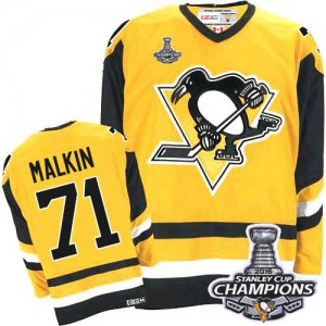 Mens CCM Pittsburgh Penguins #71 Evgeni Malkin Premier Gold Throwback 2016 Stanley Cup Champions NHL Jersey