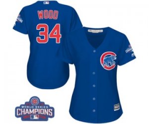 Womens Majestic Chicago Cubs #34 Kerry Wood Authentic Royal Blue Alternate 2016 World Series Champions Cool Base MLB Jersey