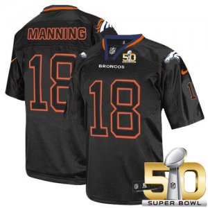 Nike Denver Broncos #18 Peyton Manning Lights Out Black Super Bowl 50 Men Stitched NFL Elite Jersey