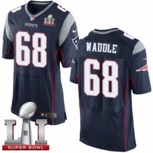 Mens Nike New England Patriots #68 LaAdrian Waddle Elite Navy Blue Team Color Super Bowl LI 51 NFL Jersey