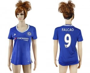 Womens Chelsea #9 Falcao Home Soccer Club Jersey