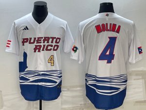 Men\'s Puerto Rico 4 Yadier Molina White 2023 World Baseball Series Jerseys