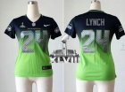 Nike Seattle Seahawks #24 Marshawn Lynch Steel Blue-Green Super Bowl XLVIII Women NFL Elite Fadeaway Fashion Jersey