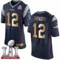 Mens Nike New England Patriots #12 Tom Brady Elite Navy Gold Team Color Super Bowl LI 51 NFL Jersey