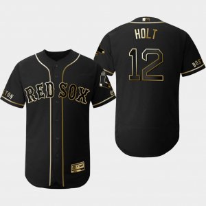 Red Sox #12 Brock Holt Black Gold Flexbase Jersey