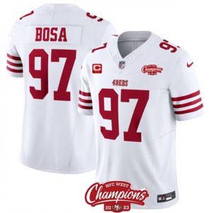 Men\'s San Francisco 49ers #97 Nick Bosa White 2023 F.U.S.E. With 2-star C And NFC West Champions Football Stitched Jersey