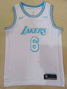 Lakers #6 JAMES Light WHITE Patch Swingman Jersey