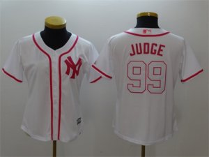 New york Yankees #99 Aaron Judge White Pink Women Cool Base Jersey