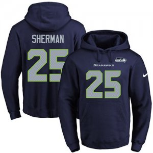 Nike Seattle Seahawks #25 Richard Sherman Navy Blue Name & Number Pullover NFL Hoodie