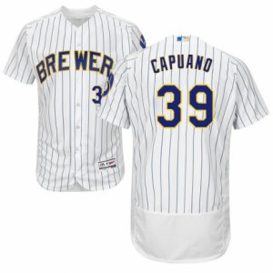 Men\'s Majestic Milwaukee Brewers #39 Chris Capuano White Flexbase Authentic Collection MLB Jersey