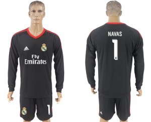 2017-18 Real Madrid 1 NAVAS Black Long Sleeve Goalkeeper Soccer Jersey