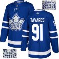 Men Toronto Maple Leafs #91 John Tavares Patrick Marleau Blue Home Authentic Fashion Gold Stitched NHL Jersey