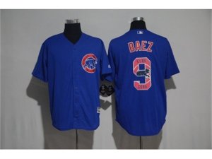 Chicago Cubs #9 Javier Baez Blue Team Logo Print Cool Base Stitched Baseball Jersey