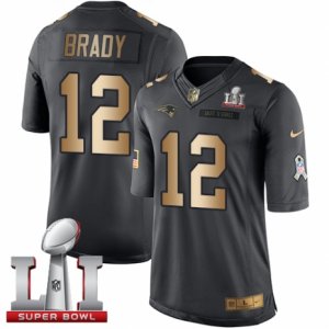 Mens Nike New England Patriots #12 Tom Brady Limited Black Gold Salute to Service Super Bowl LI 51 NFL Jersey