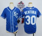 Youth Kansas City Royals #30 Yordano Ventura Blue Cool Base W 2015 World Series Patch Stitched MLB Jersey