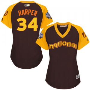 Womens Majestic Washington Nationals #34 Bryce Harper Authentic Brown 2016 All-Star National League BP Cool Base MLB Jersey