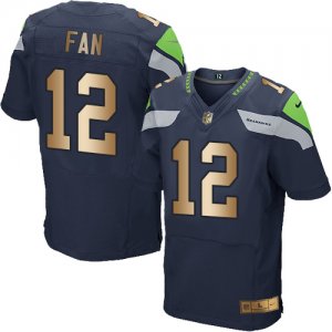 Nike Seattle Seahawks #12 Fan Steel Blue Team Color Men\'s Stitched NFL Elite Gold Jersey