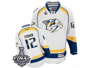 Mens Reebok Nashville Predators #12 Mike Fisher Premier White Away 2017 Stanley Cup Final NHL Jersey