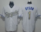 Kansas City Royals #1 Jarrod Dyson White New Cool Base 2015 World Series Champions Gold Program Stitched Baseball Jersey