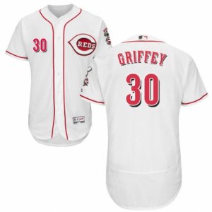 Men\'s Majestic Cincinnati Reds #30 Ken Griffey White Flexbase Authentic Collection MLB Jersey