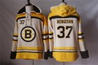 Mens Boston Bruins #37 Patrice Bergeron Cream Sawyer Hooded Sweatshirt Stitched NHL Jersey