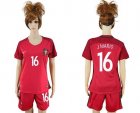 Womens Portugal #16 J.Mario Home Soccer Country Jersey