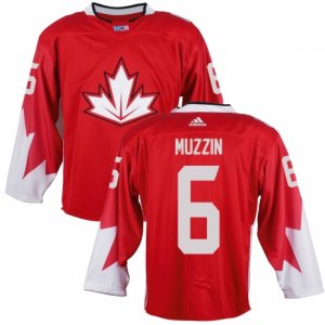 Youth Adidas Team Canada #6 Jake Muzzin Premier Red Away 2016 World Cup Ice Hockey Jersey