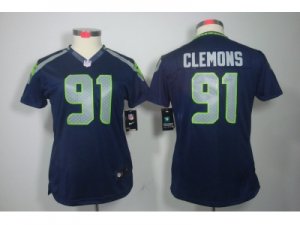 Nike Women Seattle Seahawks #91 Chris Clemons Blue Jerseys