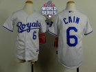 Youth Kansas City Royals #6 Lorenzo Cain White Cool Base W 2015 World Series Patch Stitched MLB Jersey