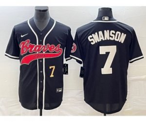 Men\'s Atlanta Braves #7 Dansby Swanson Number Black Cool Base Stitched Baseball Jersey