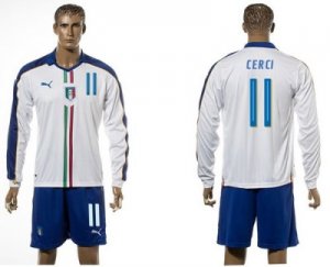 Italy #11 Cerci White Away Long Sleeves Soccer Country Jersey