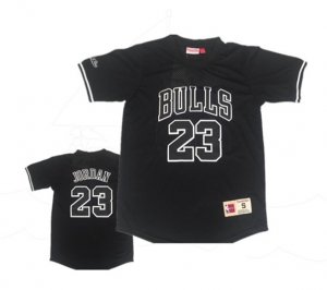 Bulls #23 Michael Jordan Black Short Sleeve Mitchell & Ness Jersey