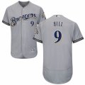 Men's Majestic Milwaukee Brewers #9 Aaron Hill Grey Flexbase Authentic Collection MLB Jersey