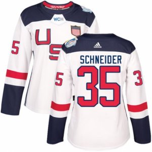 Women\'s Adidas Team USA #35 Cory Schneider Premier White Home 2016 World Cup Hockey Jersey