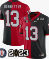 Mens Georgia Bulldogs #13 Stetson Bennett red Black split 2023 jersey