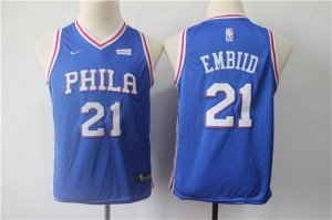 76ers #21 Joel Embiid Blue Youth Nike Swingman Jersey